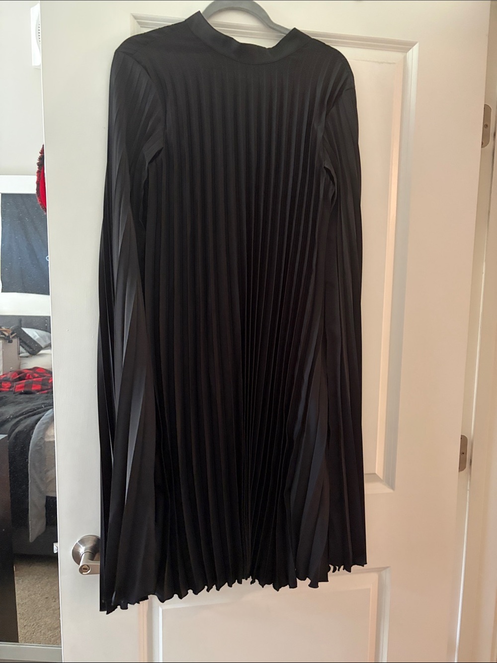Black Pleated midi Dress with attached cape